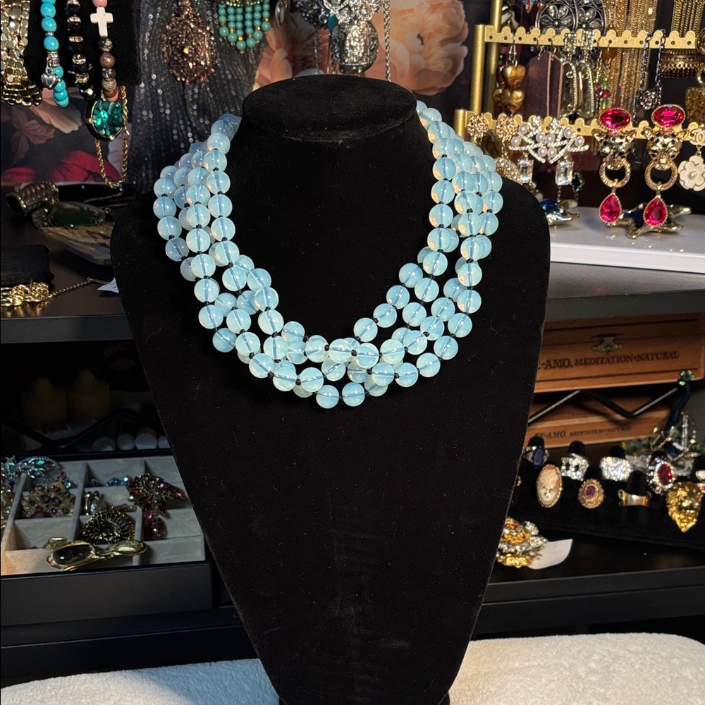 Y2K Moonglow Blue Beaded Necklace